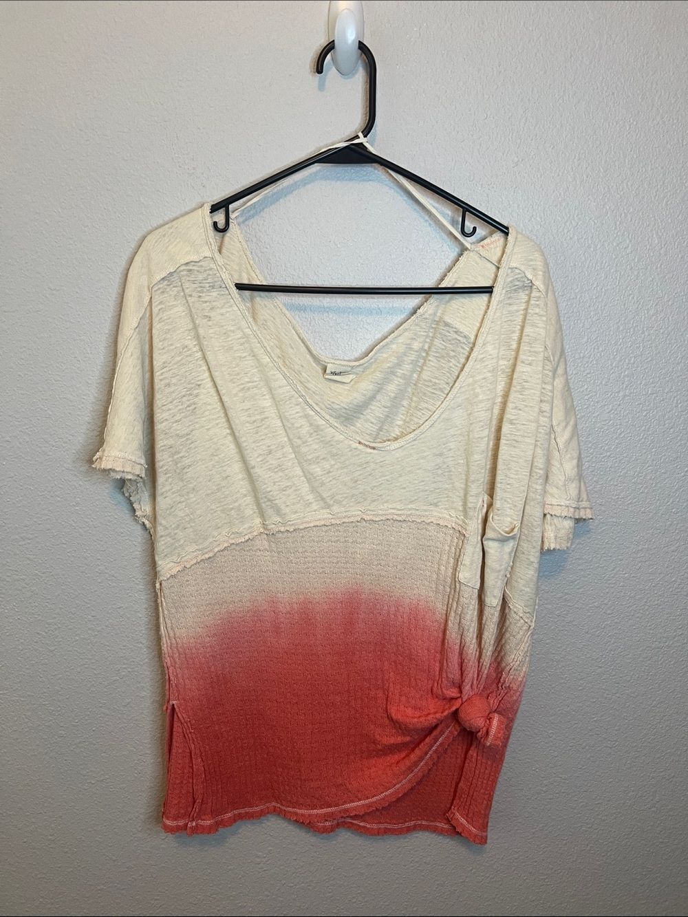 We The Free Knotted Linen Blend TShirt Orange Dip Dye Size Medium